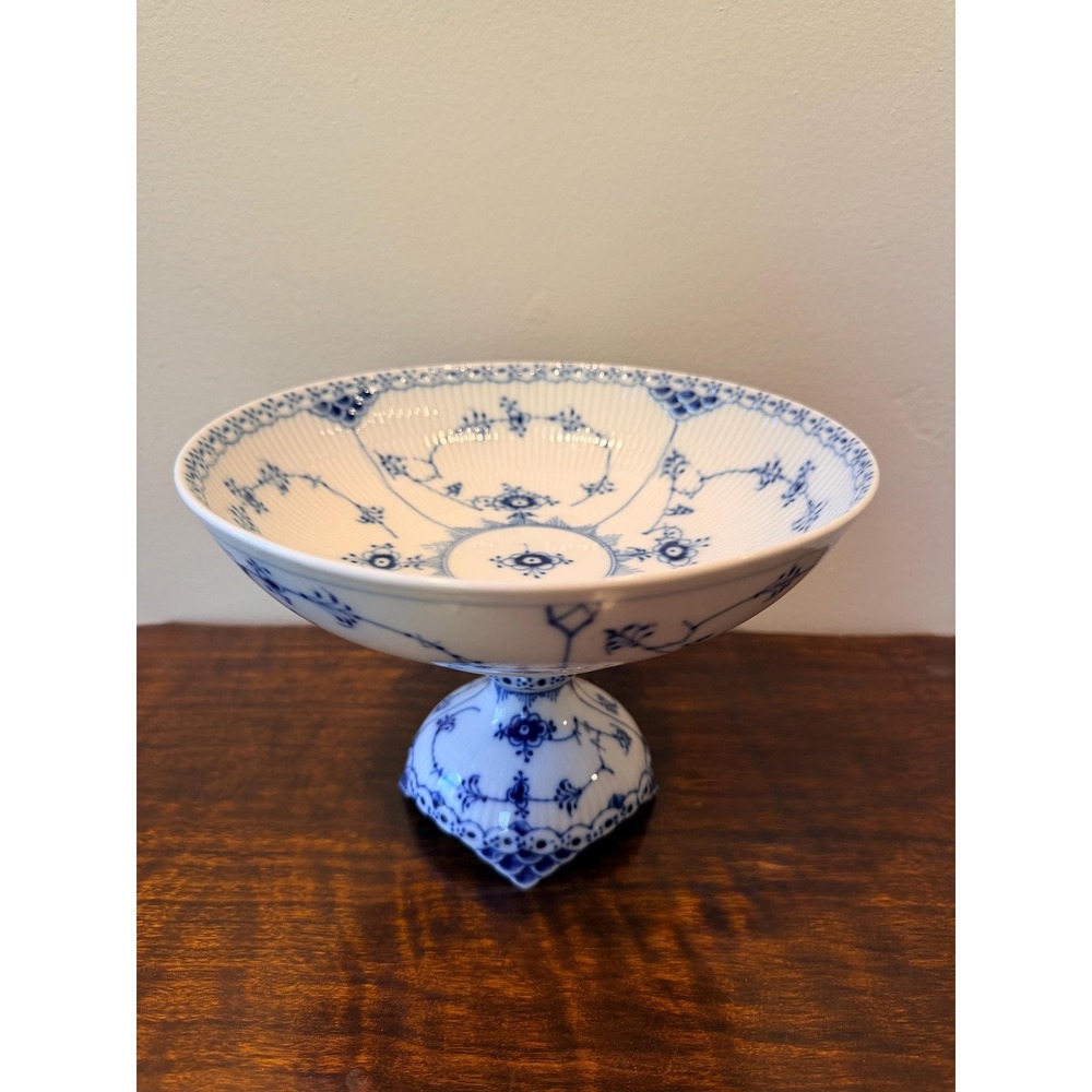 Vintage Royal Copenhagen Blue Fluted Half Lace High-footed Pedestal Bowl